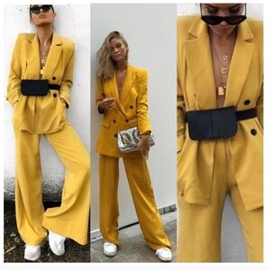 Zara Men's Tailored Double Breasted Flare Pant Slim Suit S Jacket Xs Pants